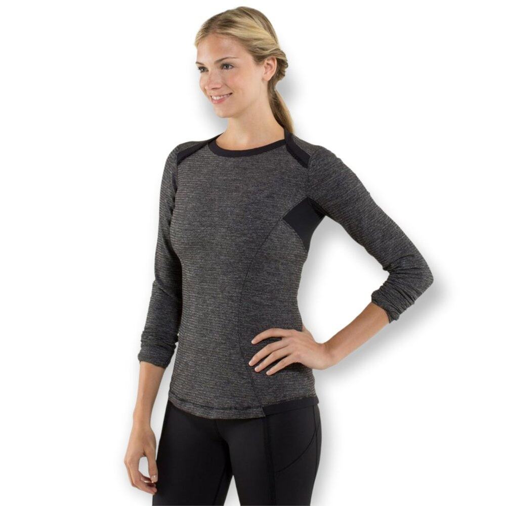 Lululemon Base Runner Long Sleeve Top SIZE 2 Heathered Black Gray Rulu Running